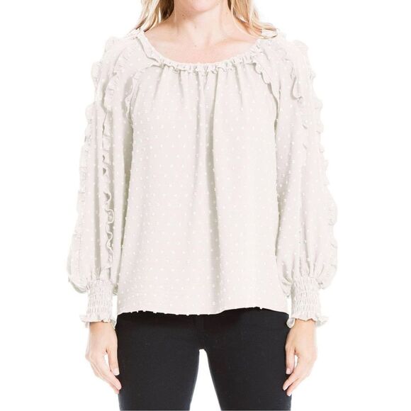 Max Studio Smocked Long Sleeve Blouse Ecru Ivory Size S - Picture 1 of 9
